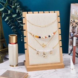 PH PandaHall Jewellery Stand, 9 Slots Long Chain Jewellery Organiser Wooden Jewellery Holder Stand with Velvet Padding for Necklace Pendant Craft Trade Fair 9.5 x 17 x 25 cm
