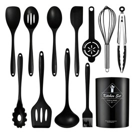 IMLUCKY - Juego de Utensilios de Cocina Negros - Herramientas de Cocina de Silicona