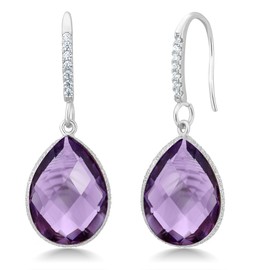 Gem Stone King 13.00 Cttw Purple Amethyst Earrings In 925 Sterling Silver | Gemstone Birthstone | Pear Shape 16X12MM | Drop Dangle Teardrop Earrings For Women