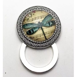 Handmade Dragonfly on Music Magnetic Badge Eyeglass Holder, Magnetic Pin Brooch