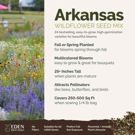 Eden Brothers Arkansas Wildflower Mixed Seeds for Planting, 1/4 lb, 120,000+ Seeds with African Daisy, Cosmos | Attracts Pollinators, Plant in Spring or Fall, Zones