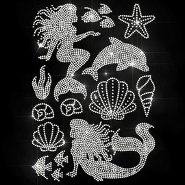 MAYJOYDIY Marine Animals Rhinestone Iron on Transfer Mermaids Heat Transfer Decal Seaweed Tropical Fish Hot-fix Rhinestone Transfers Ocean Life Diamond Iron on Stickers for Shirts Bags Hats Jeans