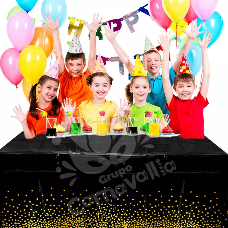 Grupo Carnavallia 6 Manteles Desechable Rectangular Negro Puntos Fiesta