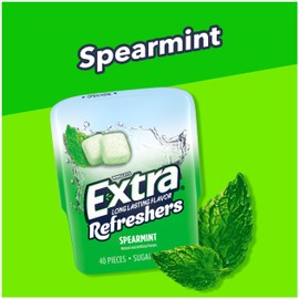 EXTRA Gum Refreshers Spearmint Bulk Chewing Gum - Sugar-Free, 40 Piece Resealable Bottle Pack of 4