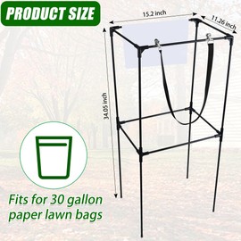 Leaf Bag Holder for Paper Lawn Bags, Reusable Lawn and Leaf Chute Leaf Collector, 30 Gal Brown Paper Yard Waste Bag Funnel Leaf Bag Chute for Easy Sweeping and Collecting Yard Debris (Without Bags)