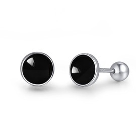 TANGPOET Black Onyx Earrings Stud for Women Sterling Silver Round Screw Twist Back Earrings Hypoallergenic Earring for Sensitive Ear Jewelry Gift for Her Mom Daughter
