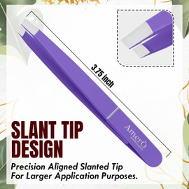 Professional Stainless Steel Eyebrow Tweezers for Women & Men – Precision Slant Tip Hair Removal Tool for Eyebrows, Facial Hair & Ingrown Hairs – Durable, Non-Slip Grip (Purple)