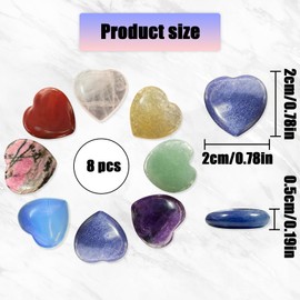 TEAONE Natural Heart Stones, 8 PCS Spiritual Gemstone for Yoga, Meditation to Relieve Anxiety, Stress (8 Kinds)