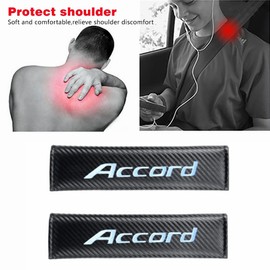 HUIANTS 2Pcs Carbon Fiber Leather Seat Belt Cushions Shoulder Pad Soft for Accord Accessories, Embroidered Accord Logo Car Seat Belt Pads Safety Belt Cover Pad More Comfortable Driving