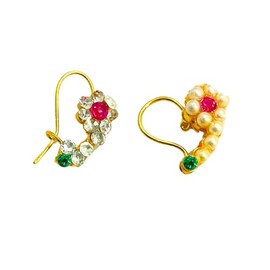 Traditional Antique Designe Small Stone Studded Nose Pin For Women Lightweight Special Occasions and Gift for Birthdays anniversary (Set of 2)