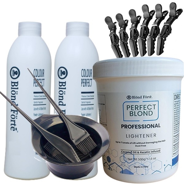 1.1 Pound Tub Premium White Toner Dye Hair Bleach Powder Lightener + 13.5 OZ 9% 30 Vol Developer +More (White Lightening Powder)