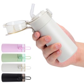 Risipu Small Water Bottle 150ml with Straw – Mini Thermos Flask for Hot and Cold Drinks, One-Hand Open, Leak-Proof Lid, Stainless Steel, Portable for Coffee, Milk, Juice (White)