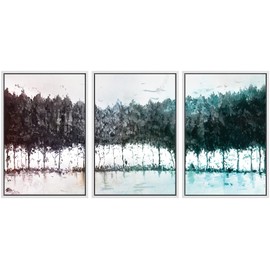 SIGNWIN Framed Canvas Print Wall Art Set Watercolor Rainbow Gradient Forest Lake Nature Wilderness Illustrations Modern Art Landscape Relax/Calm for Living Room, Bedroom, Office - 16"x24"x3 White