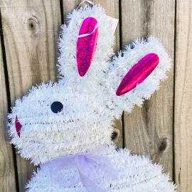 Hobby Lobby HL Easter Decor - Large White Tinsel Bunny Rabbit Wreath 20-inch