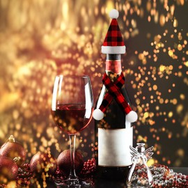 Bencailor Mini Santa Hats for Crafts Small Wine Bottle Cover Santa Hats Scarfs Tiny Snowman Hat for Xmas Ornaments Party(Red, Black, White,8 Pcs)