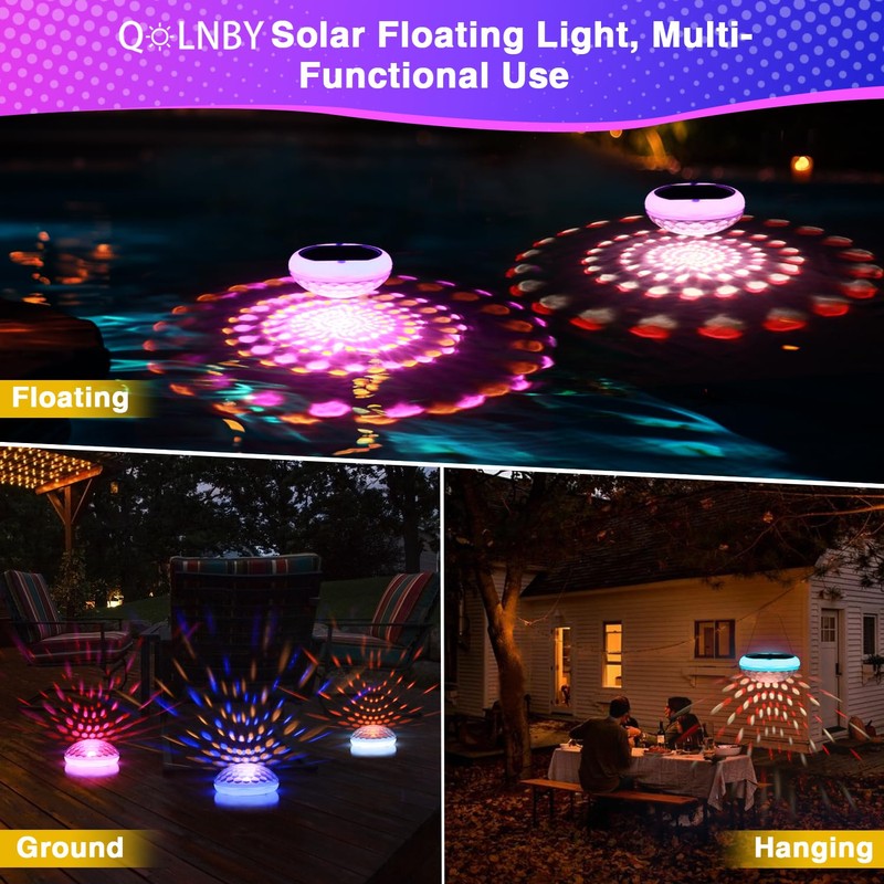 QOLNBY 2-in-1 Solar Powered USB Rechargeable Floating Pool Lights, 6.69