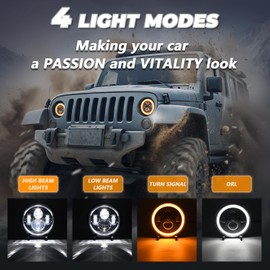 MONDEVIEW 7 Inch LED Headlight Round H6024 High Low Beam, Turn Signal DRL for Jeep Wrangler Chevy Ford Nissan Hummer, DOT Approved