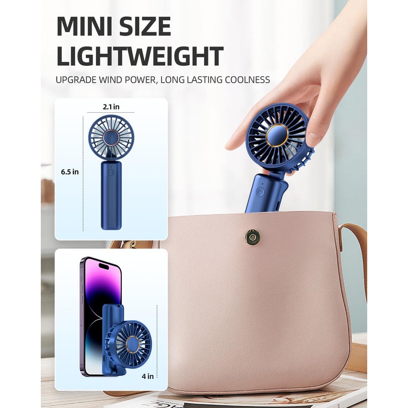 FrSara Portable Handheld Fan Rechargeable, Small Mini Folding Desk Fan