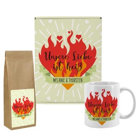 Herz & Heim® Tea Gift Set for Lovers – Our Love is Hot – with Name of Your Choice