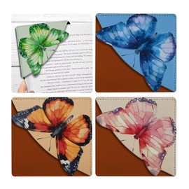 IBOVODI Leather Butterfly Corner Bookmarks, Cute Square Page Book Marks for Women Girls Kids 4 Pcs Book Accessories for Book Lovers（Butterfly）