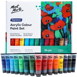 Mont Marte Acrylic Paint Set 24 Colours 36ml, Perfect for Canvas, Wood, Fabric, Leather, Cardboard, Paper, MDF and Crafts