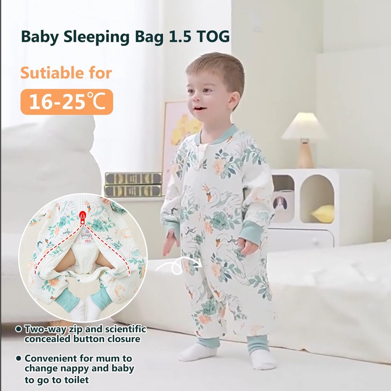 Baby Sleeping Bag 1.5 TOG with Feet 100% Cotton Newborn