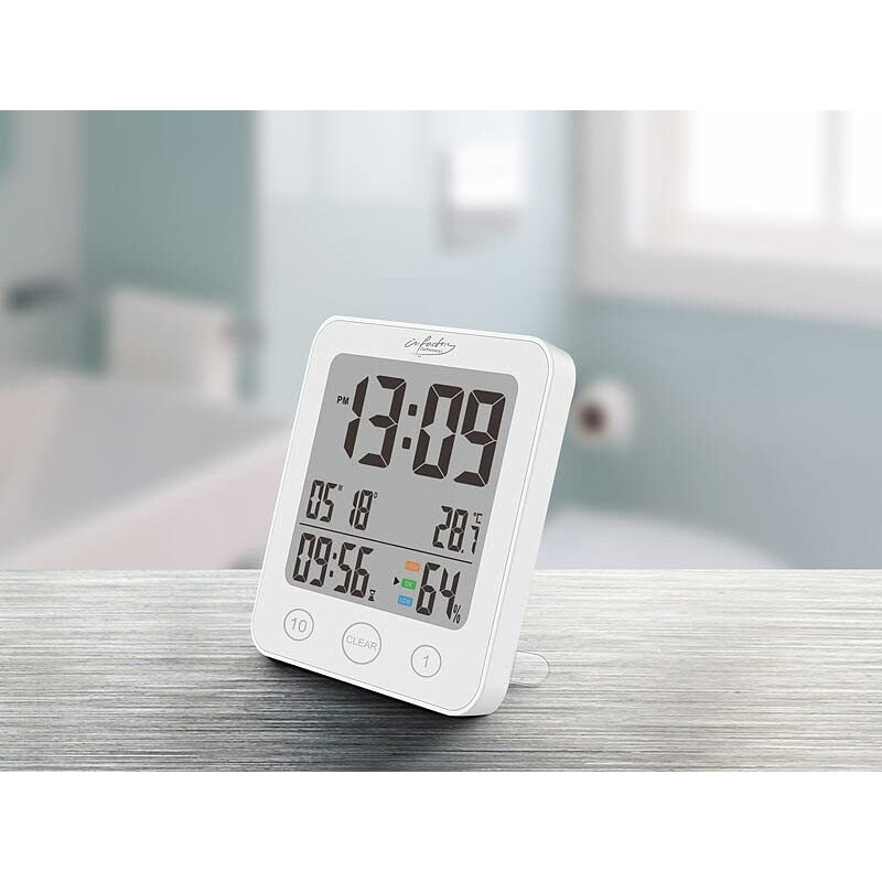 infactory Digital Bathroom Clock: Digital Bathroom Clock, Thermo/Hygrometer, LCD, Suction