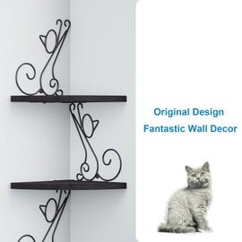 Alsonerbay Corner Shelves - Wall Mounted Floating Wood Shelf, 4 Tier Rustic Storage Shelf, Cat Shaped Shelving for Wall, Solid Wooden Decor for Living Room, Bedroom, Kitchen (Black)