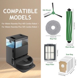 KiimSin Ersatzteil Zubehör für iRobot Roomba Plus 405 Combo Robot + / 505 Combo Robot + Staubsauger Roboter, 2 Hauptbürste, 4 Wischtücher, 2 Staubbeutel, 2 Filter, 4 Seitenbürsten