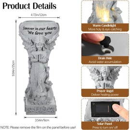 Lewondr Solar Cemetery Vase for Grave, Grave Flowers Holder for Headstone Tomb Decoration, Praying Angel Garden Stake Sculpture with Solar Candle Light, Memorial Sympathy Gift, No Ground Spike, Grey