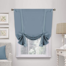H.VERSAILTEX Thermal Insulated Blackout Adjustable Tie Up Shade Curtain(Rod Pocket)-42" Wide by 63" Long-Solid in Stone Blue(1 Panel)