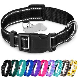 TECEUM Reflective Pet Collar – Black – S – Basic Nylon Dog Collar – Quick Release Buckle – Fits Small, Medium and Large Dogs, Puppies, Cats – ESA & Service Dog Options