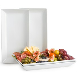 YHOSSEUN Porcelain Serving Platters Rectangular Trays White Serving Platters for Party, Stackable Serving Plates Set of 4,12 inch