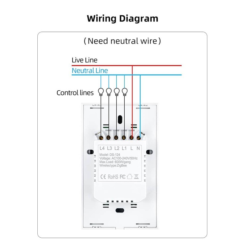 Zigbee Touch Smart Switch, Compatible with Alexa, Google Home, Hubitat,