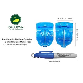 The PUTT PACK Double Pack - Putting & Tee Shot Golf Ball Alignment Tool with Mini Sharpie Pen - Golf Ball Line Marker Tool, Golf Ball Liner, Essential Golf Equipment for Marking Up Your Golf Balls