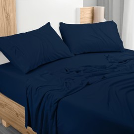 Utopia Bedding Bed Linen Set - Jersey Knit Sheets 4 Pieces Set - Cotton Jersey Soft Stretchy Sheets (King, Navy)