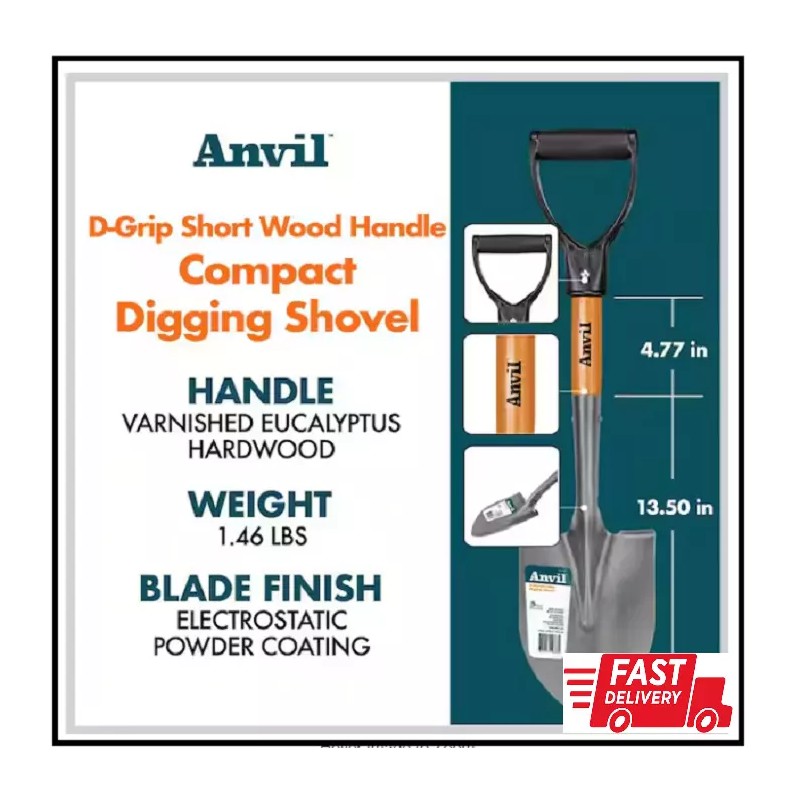 Anvil 18 In. Wood D-Grip Short Handle Carbon Steel Compact