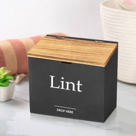 Waratah Designs Magnetic Lint Bin for Laundry Room - Compact Size, Wooden Dryer Lint Bin with Lid - Rustic Lint Box, Magnetic Bin - Modern Farmhouse Laundry Room Decor, Black with Torched Lid