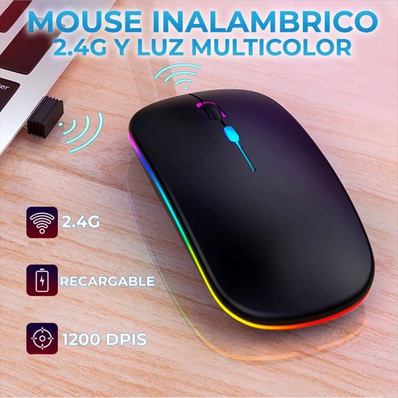 EGTMA 5 Piezas Mouse Inalambrico Recargable Silencioso Rgb Color