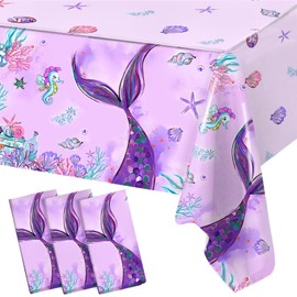 Mermaid Tablecloth - 3PCs, Purple w/ Mermaid Design - Birthday/Baby Shower