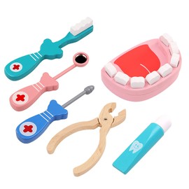 NOOLY 6 Pcs Wooden Dentist Tool Kit , Pretend Play Dental Tool Set Toy for 3+ Years Old Boys and Girls YSWJ-01 TL-2043