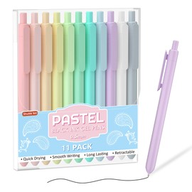 Retractable Pastel Gel Ink Pens, Shuttle Art 11 Pack Black Ink Pens, Cute Pens 0.5mm Fine Point for Writing Journaling Taking Notes School Office Home