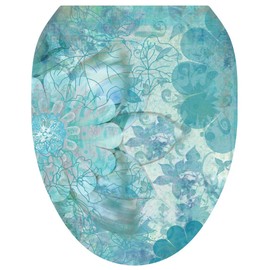 Toilet Tattoos, Toilet Seat Cover Decal, Blue Floral Haze, Size Elongated