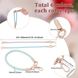 SUNNYCLUE 6Pcs 6 Colors Wrist Key Chain Strap PU Leather Keychain Bulk Colorful Macaron Lanyard Bracelet Keyring Charm Bangle Wristlet Keychains Holders for Car Keys Purse Phone Women Accessories