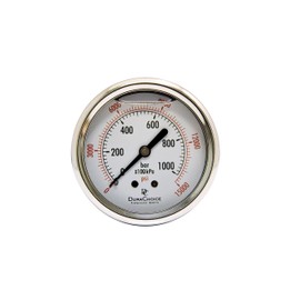 2-1/2" Liquid Filled Pressure Gauges - Stainless Steel Case, Brass, 1/4" NPT, Center Back Mount Connection, 0-15,000PSI