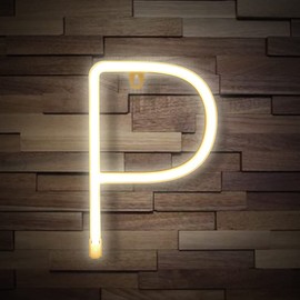 SplendShop LED Neon Letters Sign Wall Decorative Neon Lights Alphabet Marquee Letter A to Z & 0 to 9 (Warm White - P)