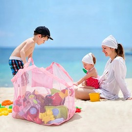 FOSDICK Rete Borsa Mare Donna, Borsa Spiaggia Grande, Portatili Pieghevoli Borsa Giochi Spiaggia, Anti-Sabbia Traspiranti Sacca Giochi Spiaggias per Piscina Viaggio Scarpe Wet Asciugamani (Rosa)
