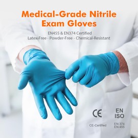 Blue Nitrile Gloves Large, Disposable, Powder Free & Latex Free, Examination Gloves for Medical, Laboratory, Food Safe & Cleaning Use – 100 Pack