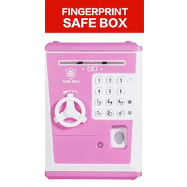 LIKE Toy Piggy Bank Safe Box Fingerprint ATM Bank ATM Machine Money Coin Savings Bank for Kids Pink