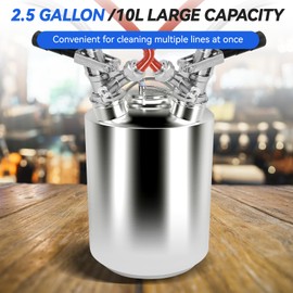 DRKSBesto 2.5 Gallon / 10 L Kegerator Cleaning Kit, 304 Stainless Steel Beer Line Cleaning Can with 2 D Couplers and Non-Slip Gloves